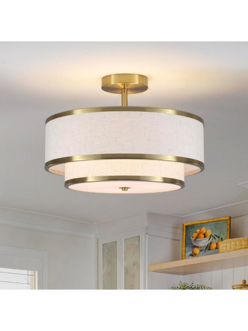 Chic 3-Light Semi Flush Mount Ceiling Light Fixture with Fabric Shade for Home